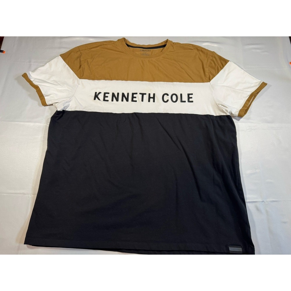 Kenneth Cole New York Men's T-Shirt with Color Block Design Gold White Black 3XL